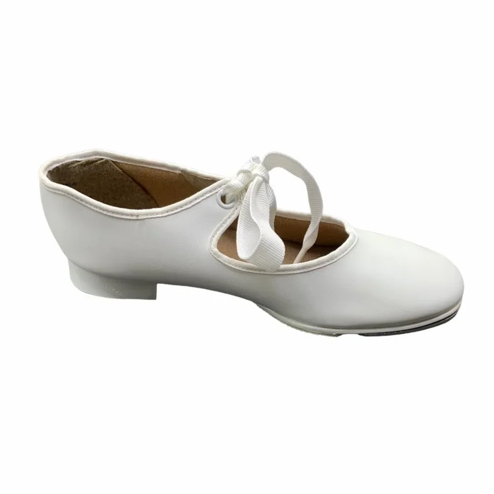 Capezio Jr. Tyette 625C White Tap Size 11.5 Shoes Tie Bow Dance Leather New - Picture 2 of 7